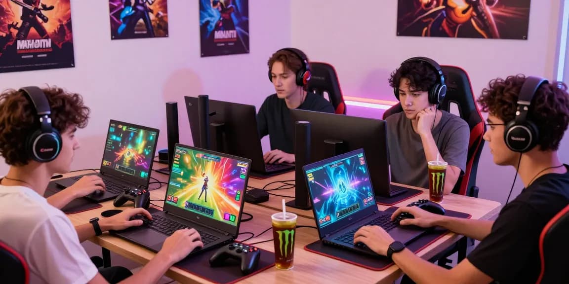 Members enjoying Mahajitu gaming experience with vibrant graphics in modern setup.