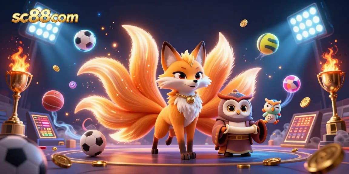 Engage with sc88com's vibrant gambling world featuring a mystical fox and sports elements.