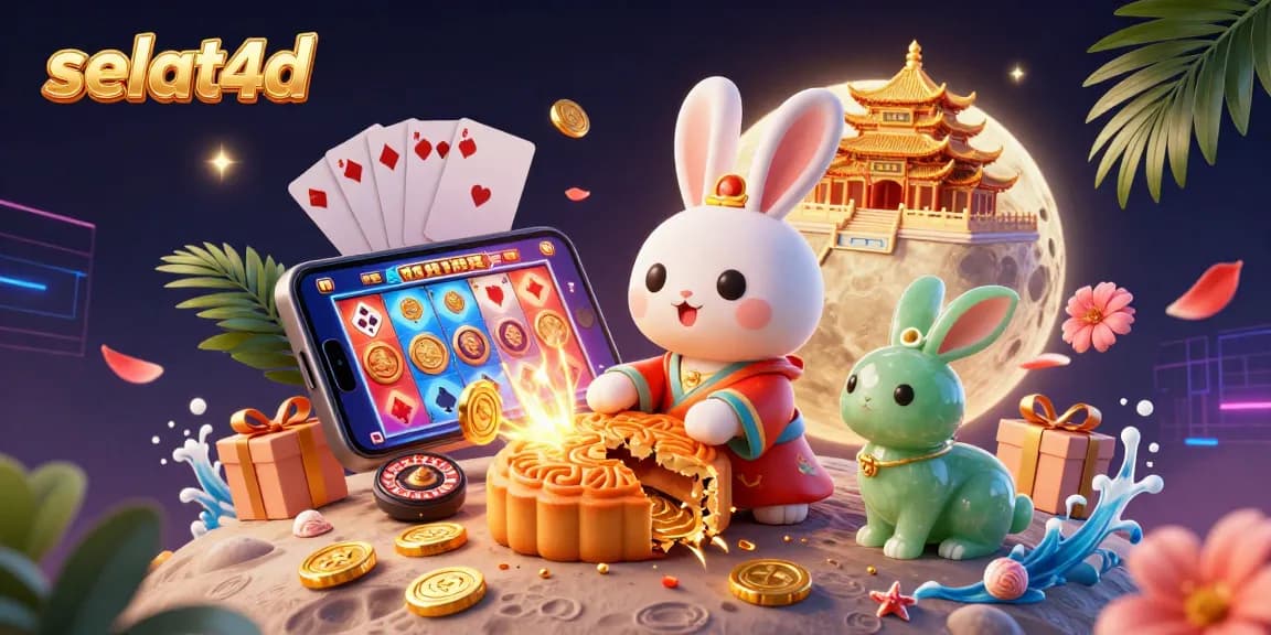 Engage with selat4d using vibrant casino-themed elements including poker chips, slot games, and lucky charms.