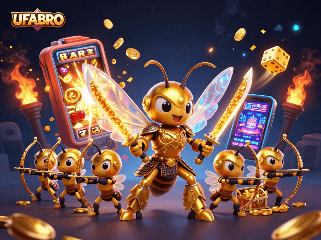 Experience the thrill of UFABRO with a captivating jackpot scene featuring dynamic characters and vibrant casino elements.