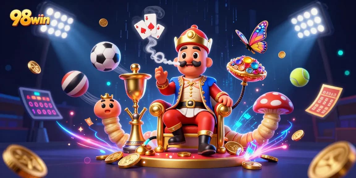 Bet on success with 98win in a vibrant scene of fantasy casino elements.