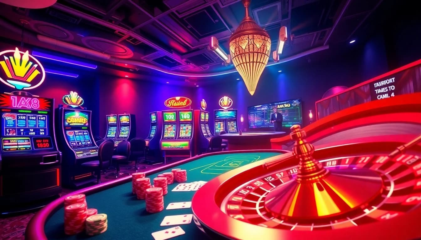 Experience the thrill of MK8 at a vibrant virtual casino with dynamic gaming visuals.