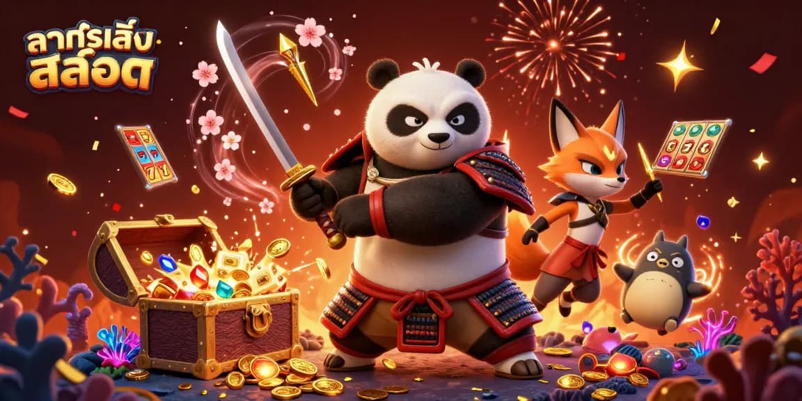 Engage in ทดลองเล่นสล็อต with a dynamic scene of exciting characters and casino elements.