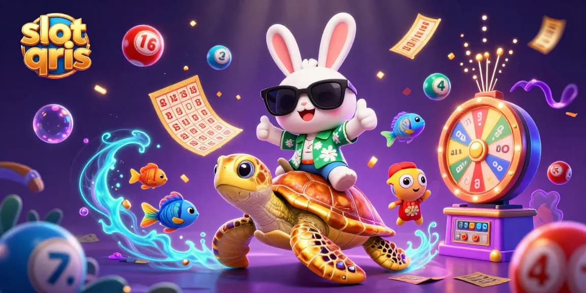 Engage with slot qris adventure featuring a cartoon rabbit and golden turtle for exciting gaming thrills.