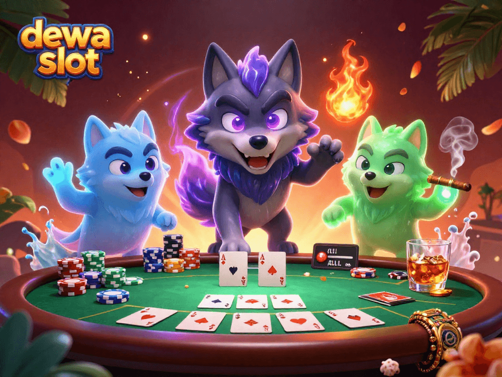 Mainkan dewa slot dengan karakter serigala hantu dan meja poker menarik dalam suasana yang memukau.