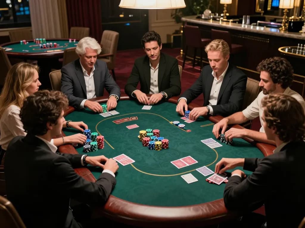 Players strategizing at the f8bet poker table during a high-stakes game night.