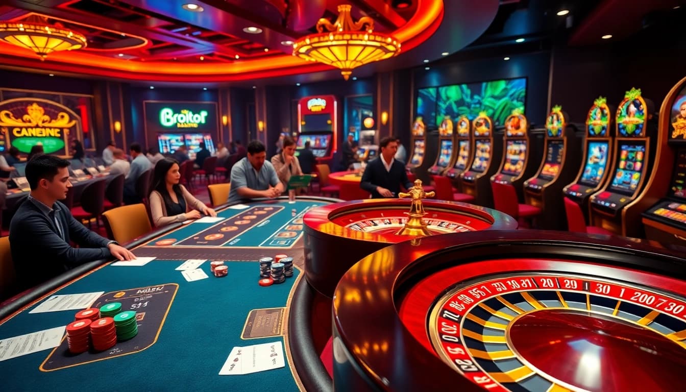 Experience thrilling gameplay at Bro138 with vibrant slot machines and poker tables.