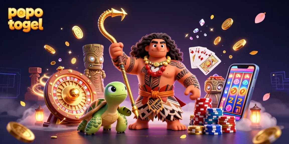 Experience the thrill of popo togel with dynamic gaming scenes filled with coins and winning elements.