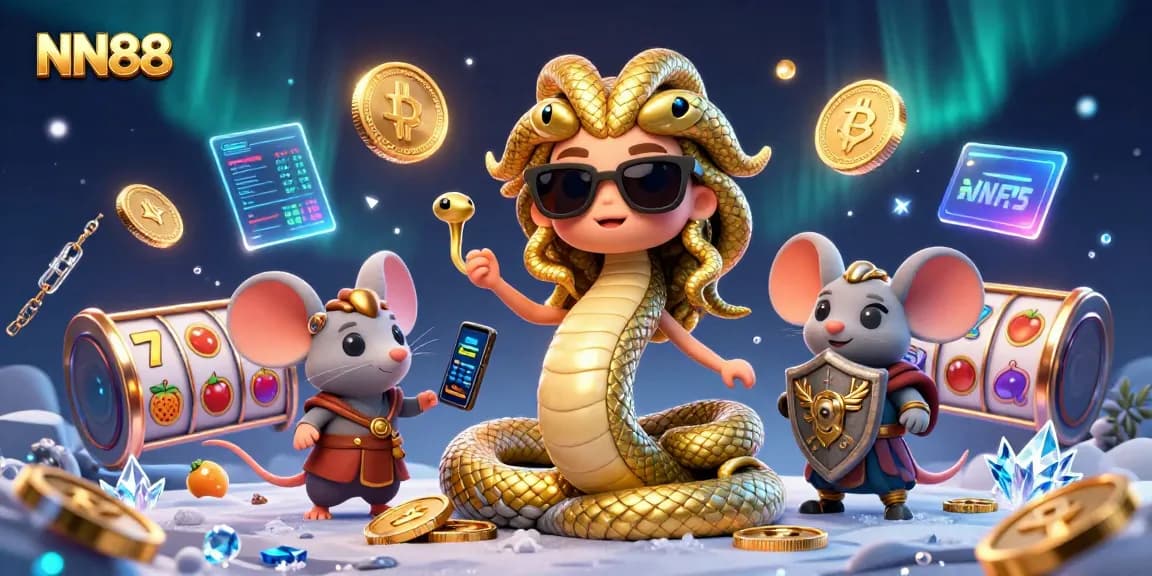 Engage with NN88's captivating casino games in a vibrant 3D illustration featuring dynamic elements.
