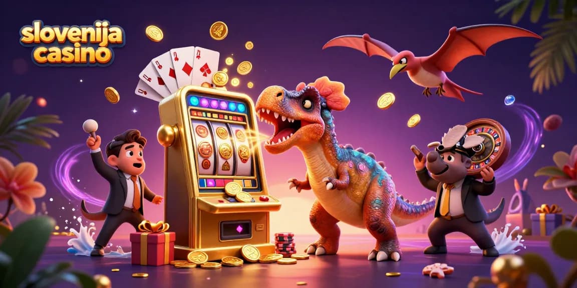 V slovenskih igralnicah pachycephalosaurus udarca zlat avtomat za jackpot, obdan s številnimi igralnimi elementi.