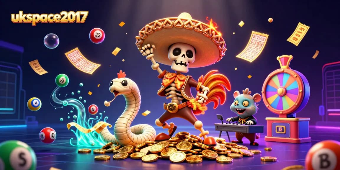 This vibrant illustration brings ukspace2017 to life, showcasing a lively casino scene with playful characters and dynamic gambling elements.