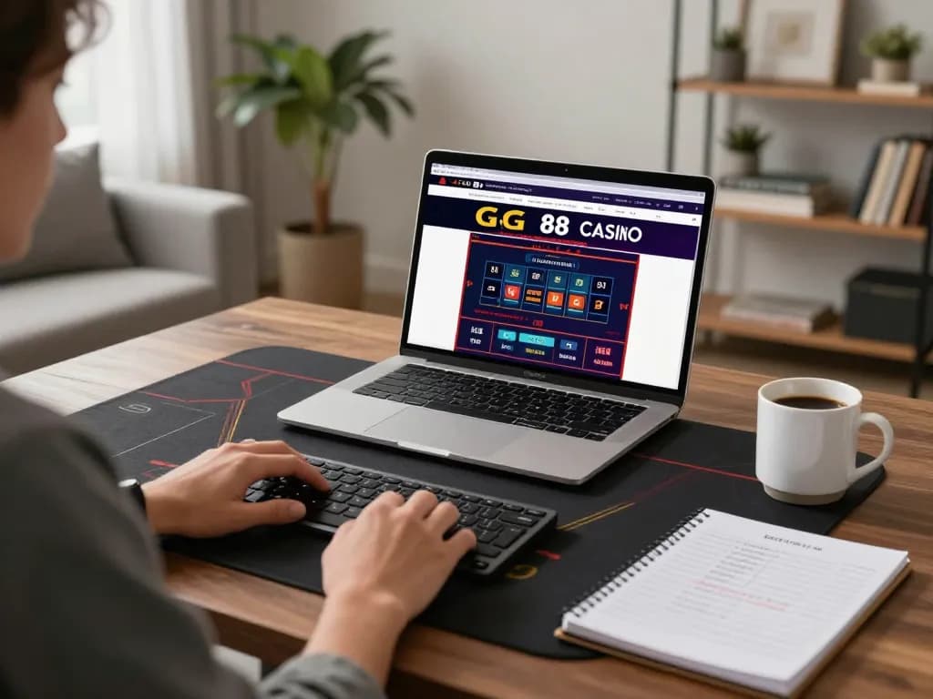 Engaging in strategic gameplay on the GG 88 online casino platform with a cozy home setup.