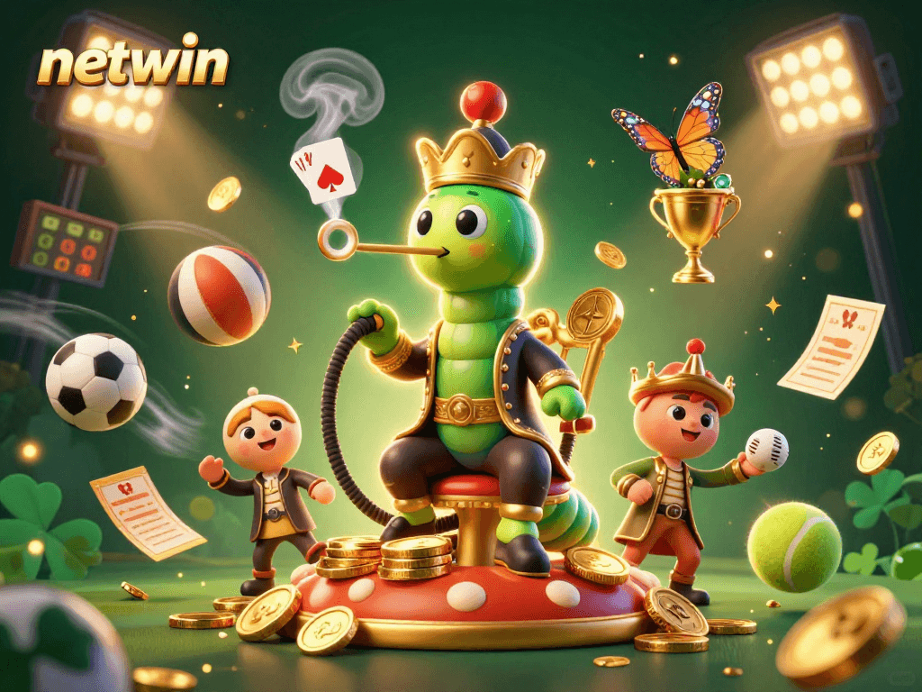 Engage in thrilling gaming moments with netwin’s vibrant 3D illustration of a sultan caterpillar showcasing poker elements and dynamic sports.