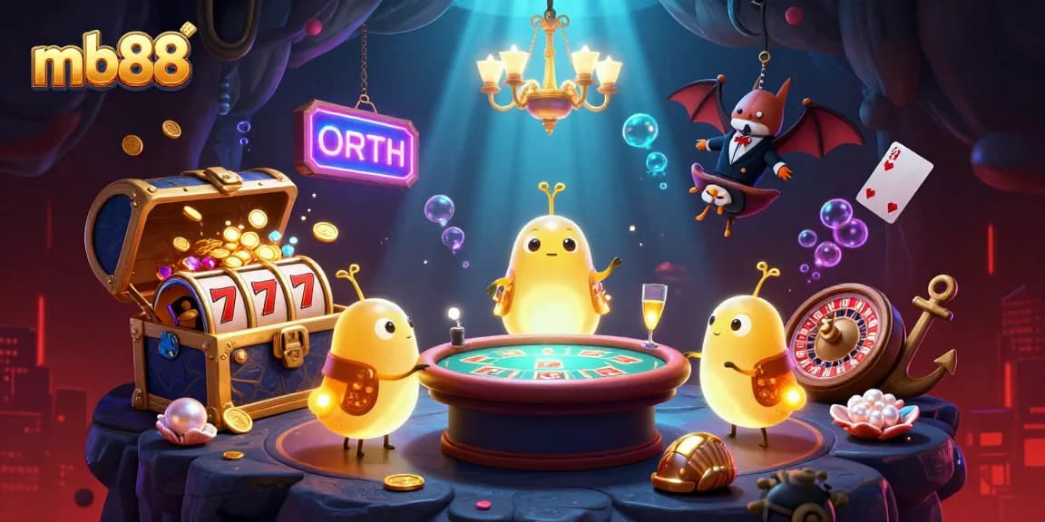 Experience thrilling gaming at mb88 with glowworms lighting up a vibrant casino scene, packed with details.