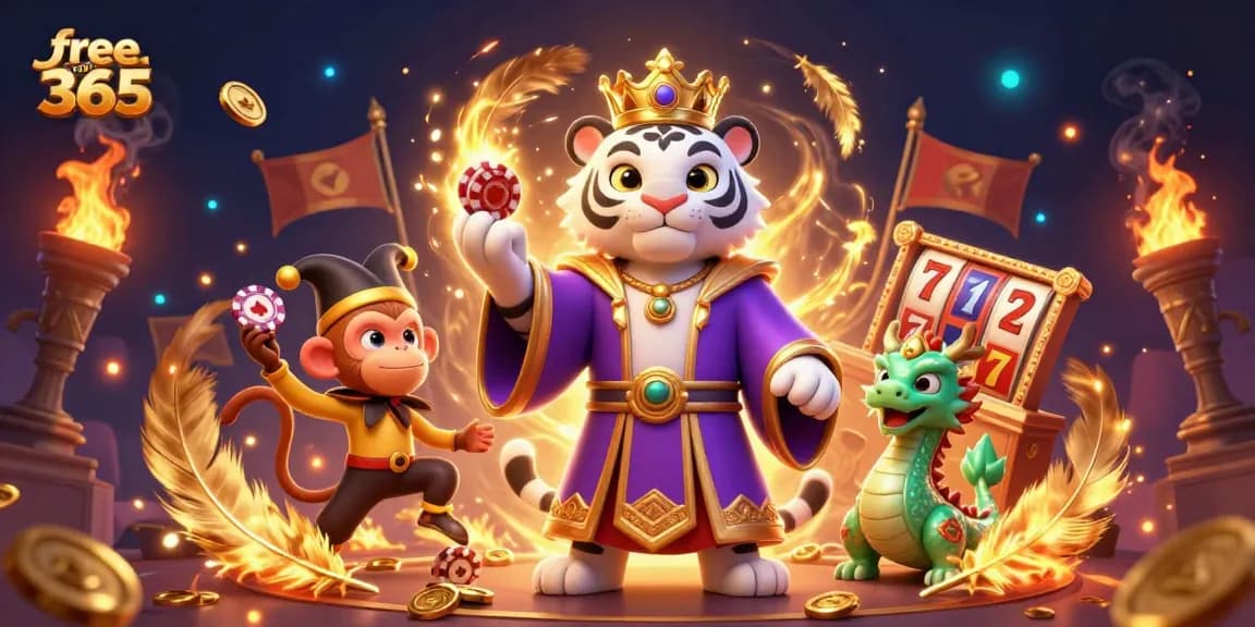 Experience thrilling gameplay with free credit 365 in a vibrant casino scene featuring engaging characters and slot elements.