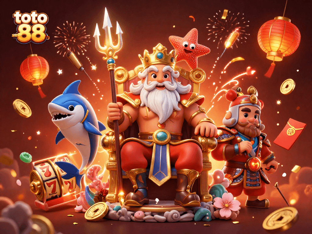 Experience bigger wins with the vibrant toto 88 slot action featuring Neptune and festive casino elements.