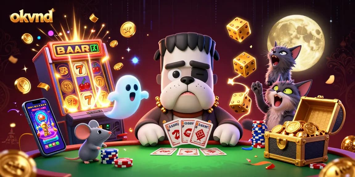 Engage with exciting okvnd casino thrills at a spooky cartoon gaming table.