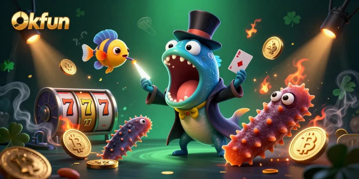 Engage with exciting Okfun casino action featuring animated characters performing a mesmerizing magic act.