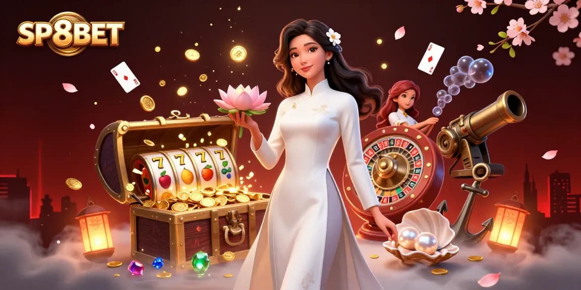Engage with SP8BET's thrilling online gaming experience, featuring vibrant casino elements and a serene atmosphere.