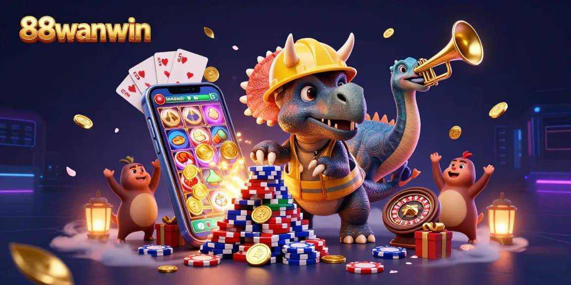 Experience lively 88wanwin casino action with a joyous 3D scene of gaming fun and celebration.