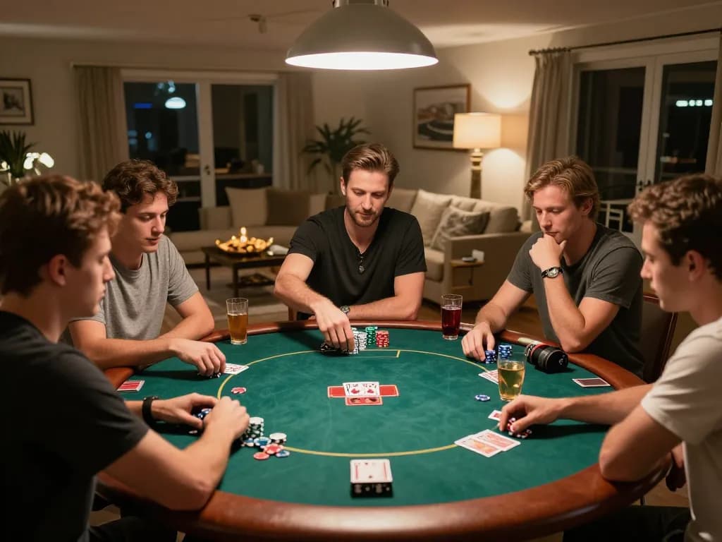 Players engaging in strategic poker gameplay at home, capturing the fun of xx88 gaming.