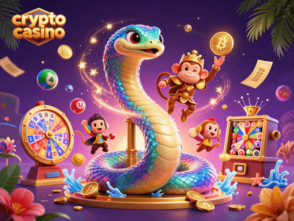 Engage with the vibrant crypto casino experience featuring animated characters and dynamic game elements.