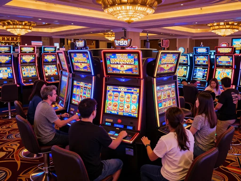 Players enjoying vibrant slot machines at tr88 casino, showcasing engaging gaming experience.