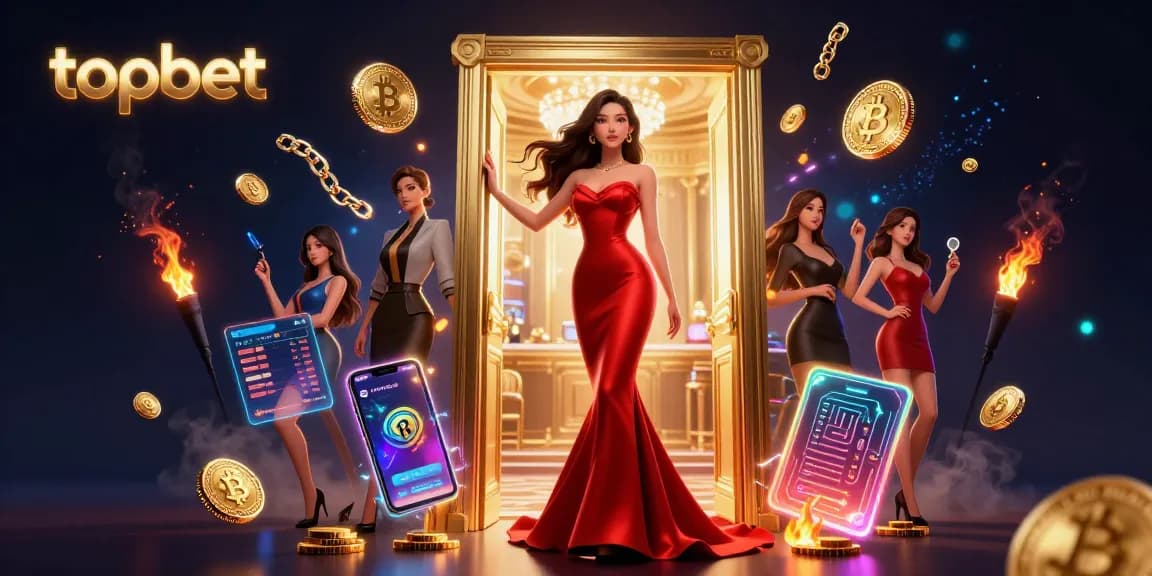 Play exciting casino games with topbet in a vibrant illustrated casino atmosphere.