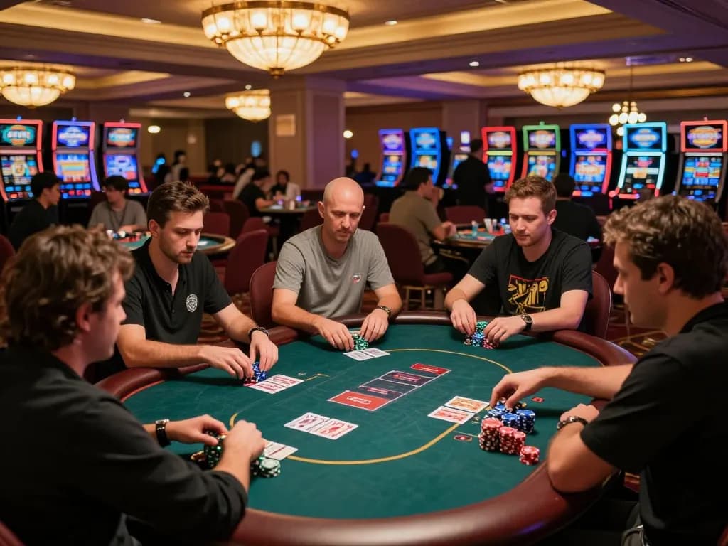 Players enjoying a lively poker game while engaging in caricature Chatgpt creation, capturing personalities and excitement.