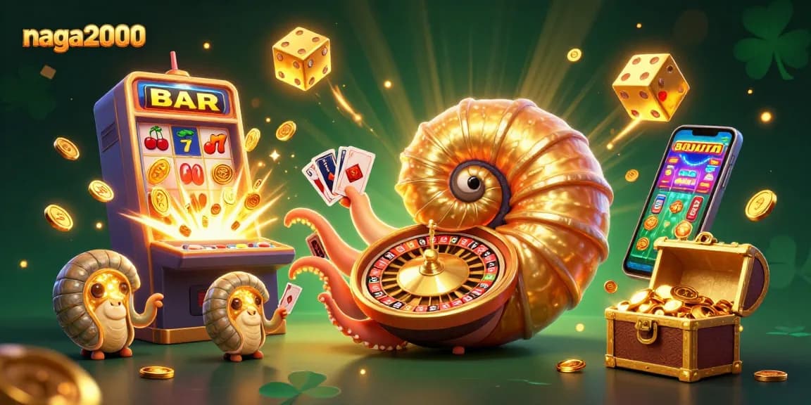 Naga2000 menghadirkan suasana kasino dengan karakter nautilus raksasa dan mesin slot penuh harta.