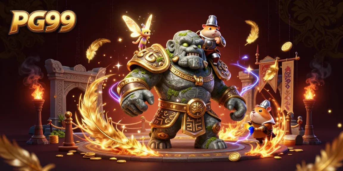 Experience vibrant slot gaming with PG99 featuring an ancient guardian and a fairy companion