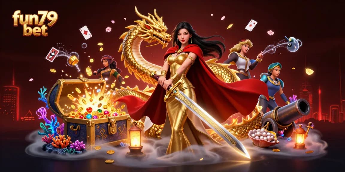 Experience the excitement of fun79 bet with vibrant rewards against a dynamic casino backdrop.
