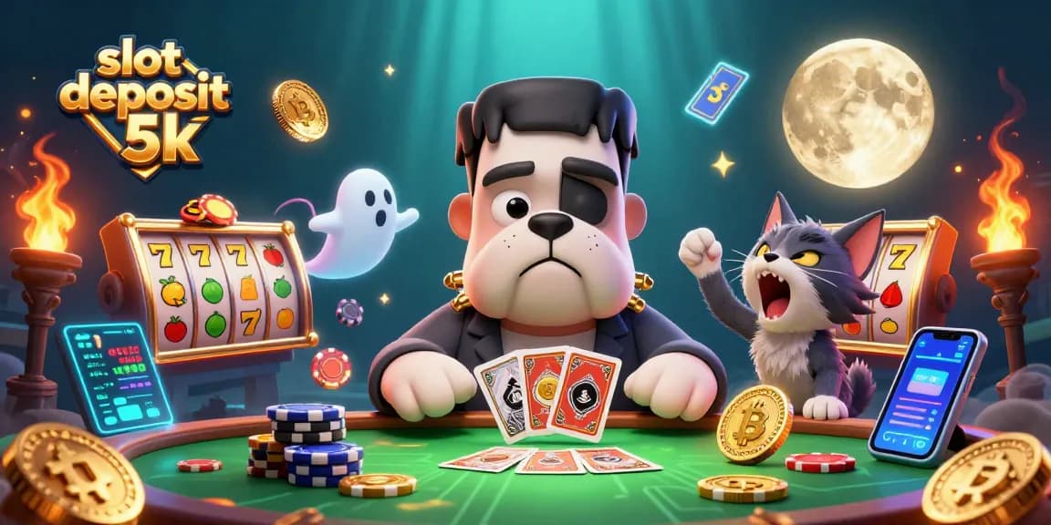 Engage with the slot deposit 5k experience amidst a lively 3D casino scene.