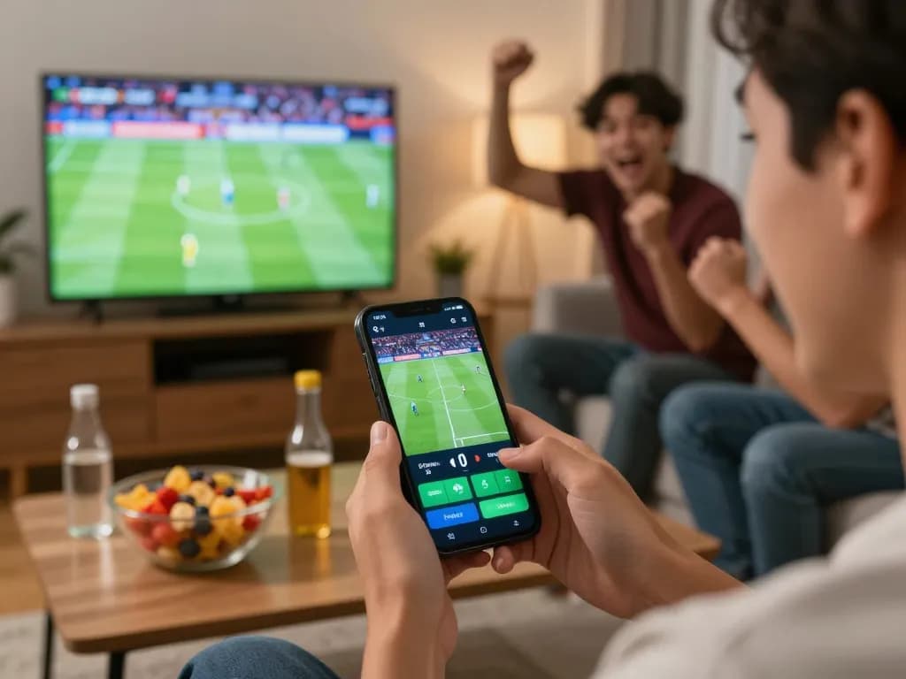 Engaging sports betting experience with sun win app displayed on phone during an exciting match.
