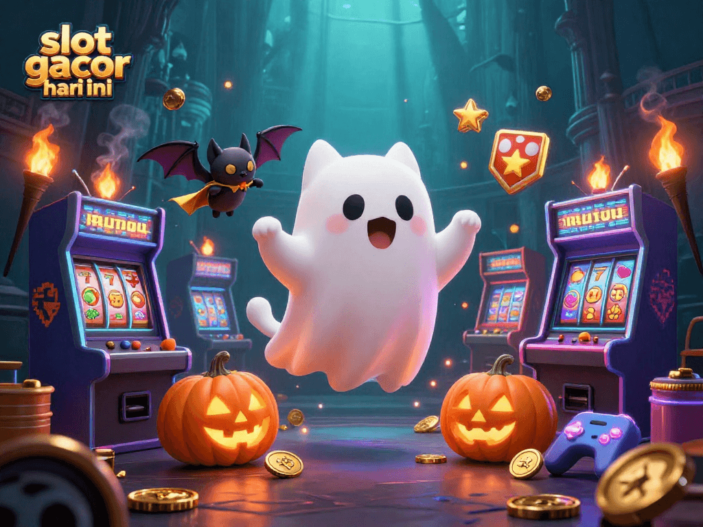Experience thrilling gameplay with slot gacor hari ini in a vibrant haunted casino scene featuring whimsical characters.