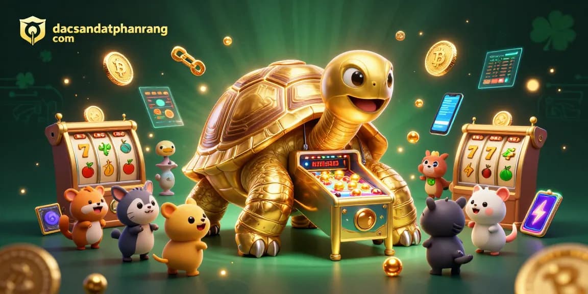 Engage in thrilling slots with dacsandatphanrang com's colossal golden tortoise pinball machine, lively and colorful!