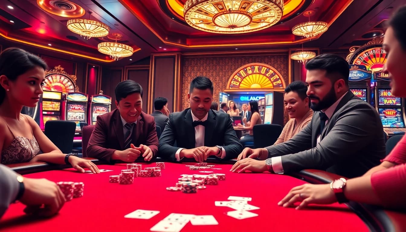 Experience high-stakes gaming at DU88 with vibrant chips and elegant casino decor.