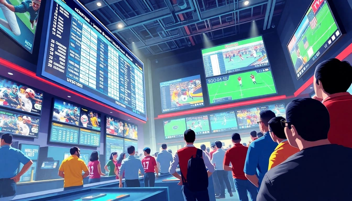 Engaging sports betting scene highlighting active bettors and live odds for an immersive experience.