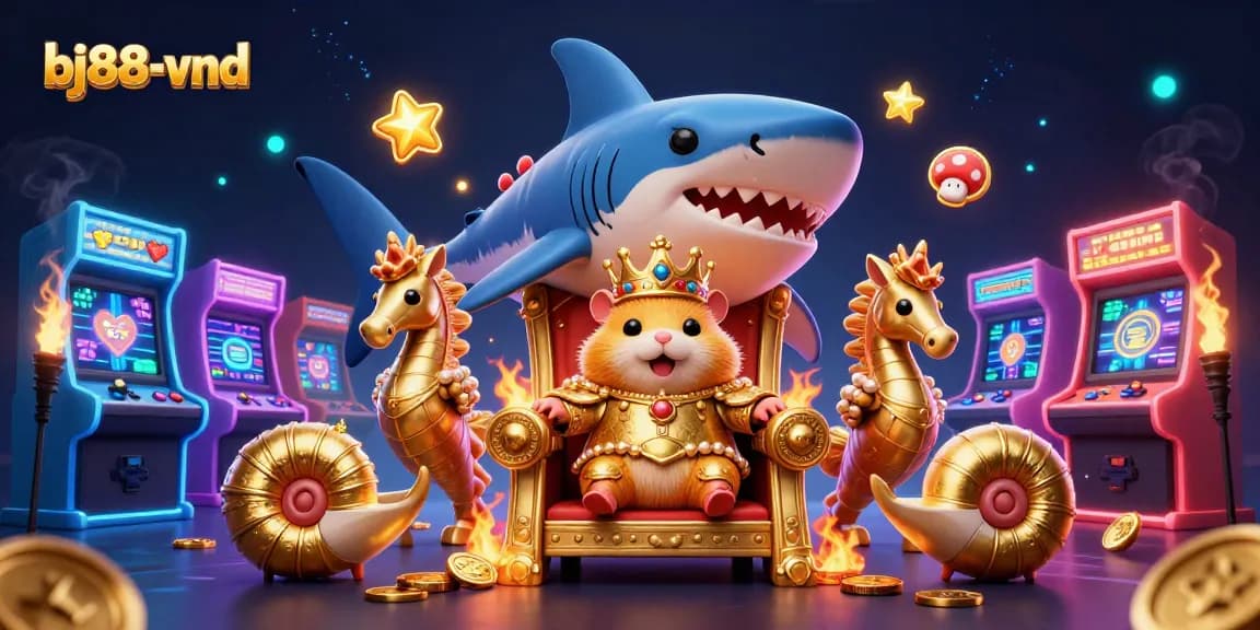 Experience the thrill of bj88-vnd with a captivating 3D gaming scene featuring vibrant casino elements and characters.