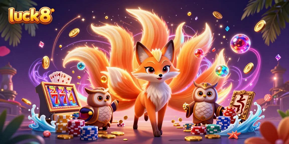 Spin the reels and win with luck 8 in this vibrant casino scene!