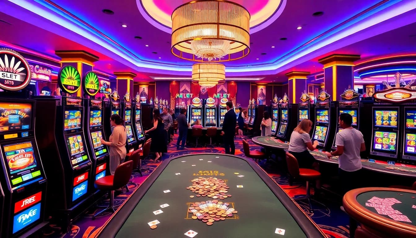 Experience the excitement of idnslot with vibrant machines and enthusiastic players in a luxury casino.