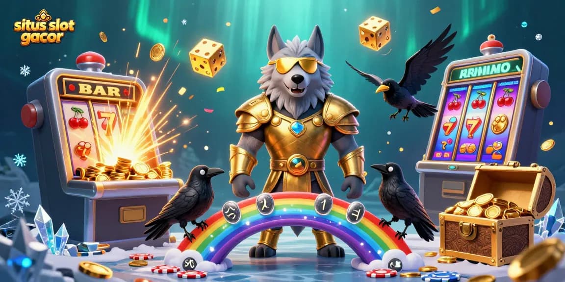 Engage in captivating gameplay at situs slot gacor with vibrant 3D illustrations of Norse mythology characters and slot symbols.