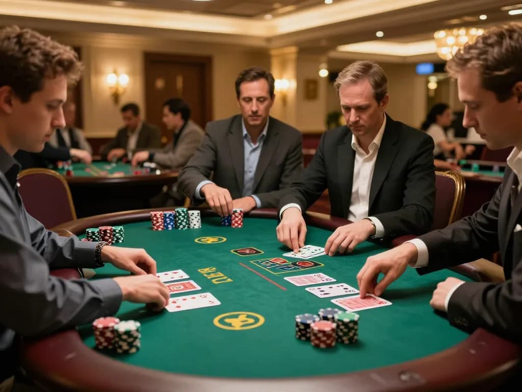 Players strategizing at a blackjack table in a luxurious casino environment, showcasing cm8888 gaming experience.