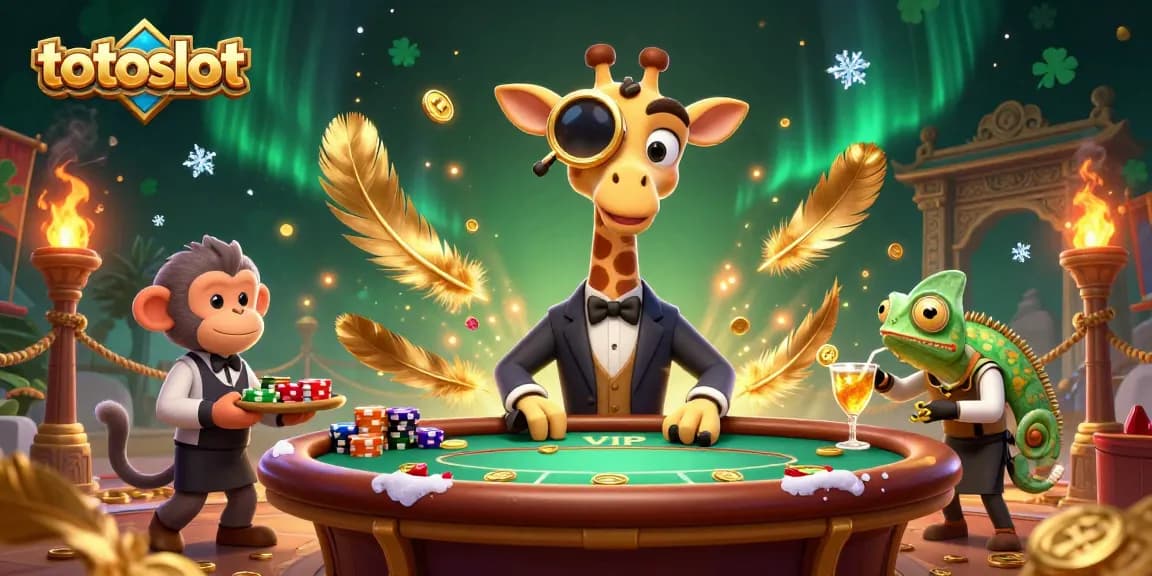 Experience the thrill of totoslot with a high-roller giraffe at a vibrant casino scene.