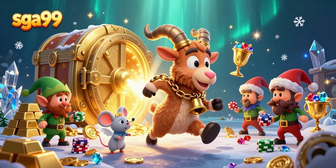 Engage in thrilling gaming at sga99 with festive characters and a vibrant casino environment.