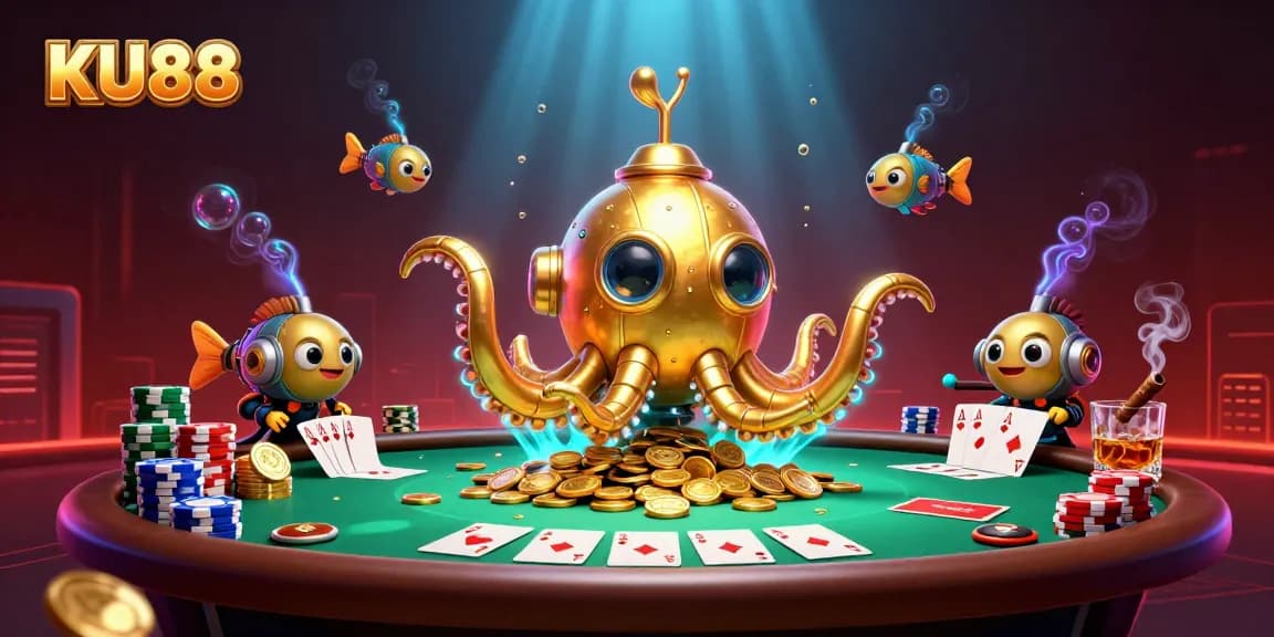 Experience excitement with KU88 in a vibrant 3D casino scene full of golden treasures and game elements.