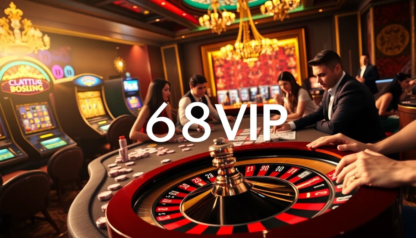 Engaged players enjoying an exciting game at 68VIP online casino with vibrant slot machines.