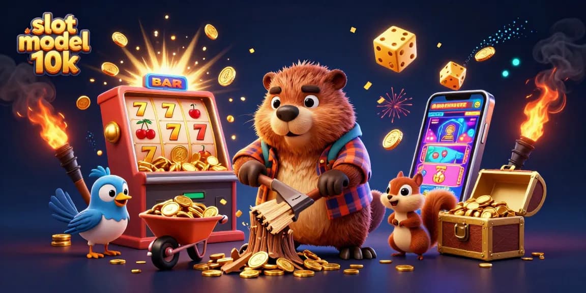 Engage with slot modal 10k and discover a vibrant scene of winning with animated characters and golden treasures.