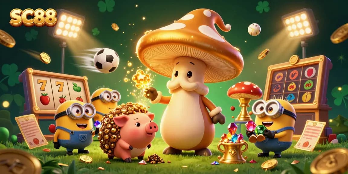 Spin the reels and chase your fortune with SC88 in this vibrant gambling illustration.