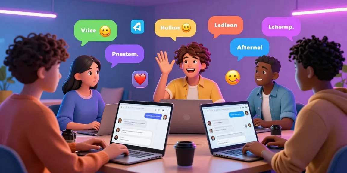 Engaging scene of AI spicy chat interaction with diverse characters and digital conversation elements in a vibrant online environment.